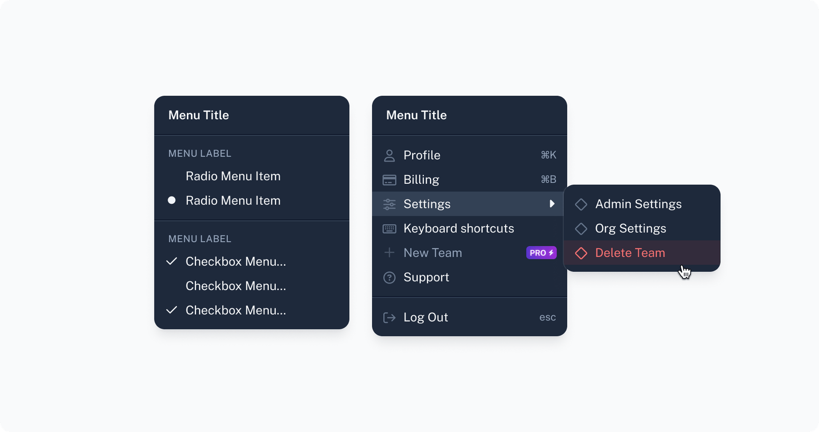 Stylus design system dropdown menus