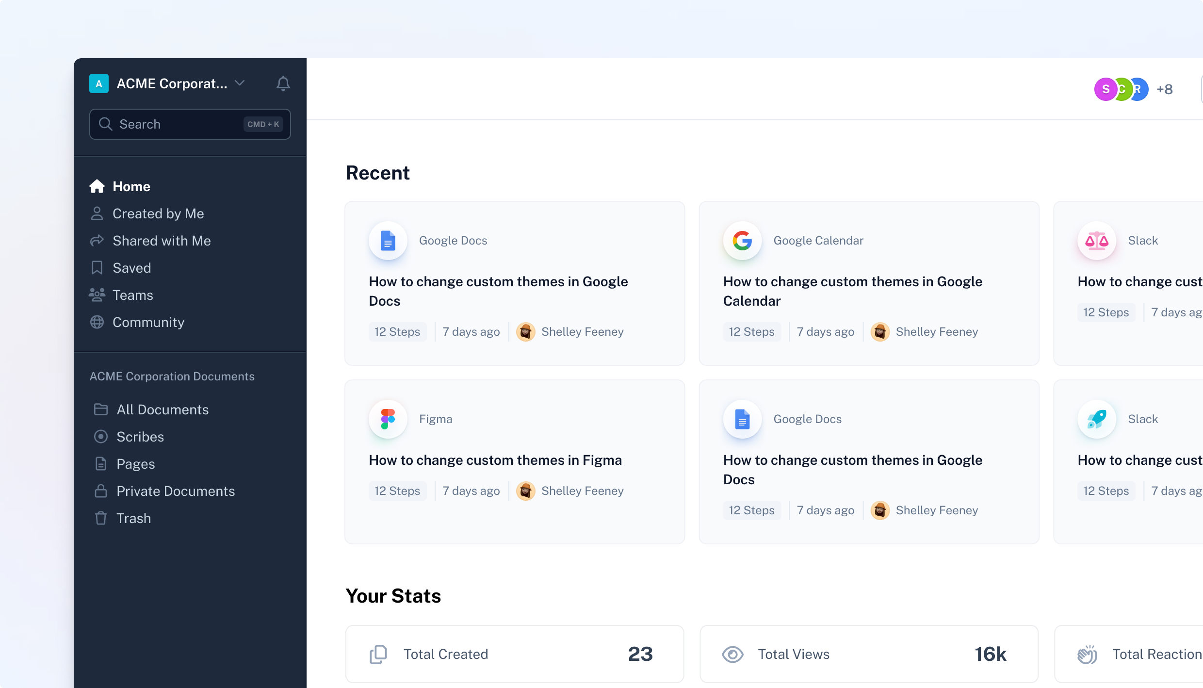Scribe dashboard