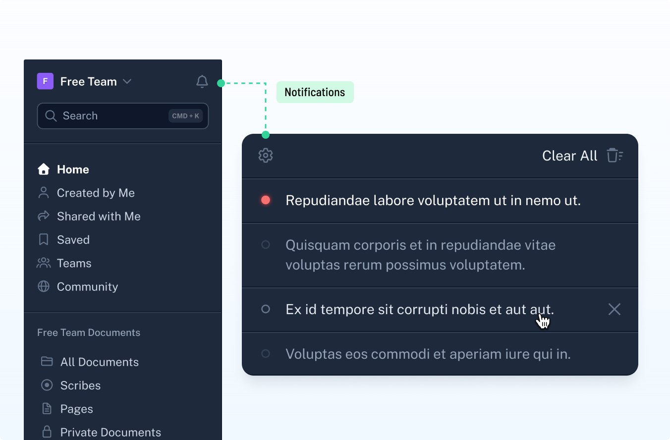 Notifications panel opened from the global navigation